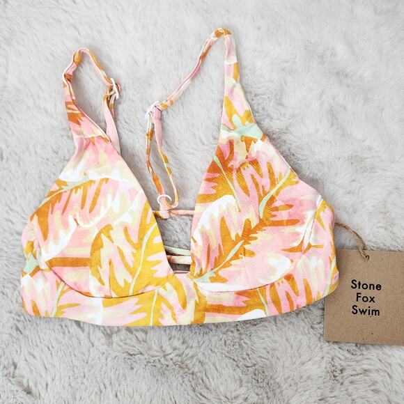 NEW Stone Fox Swim Daya Bikini Swim Top in Hot Tropix Pink Orange - Picture 1 of 12